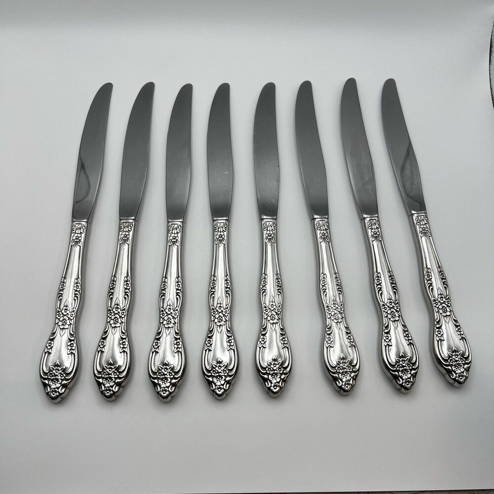 Oneida Galveston Hollow Handle Stainless Knives Set 8 Floral Flatware